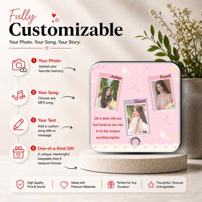 Gift for Trio Friends Personalized Musical Fridge Mganet with Playing Song Feature Friendship Gift for Trio  Birthday Gift for Bestie